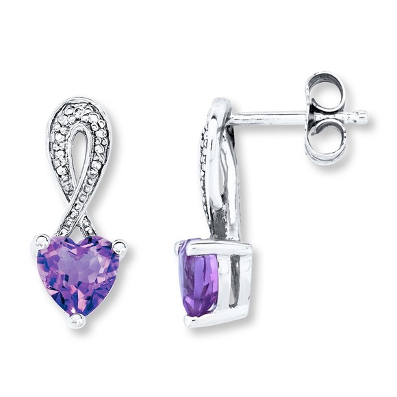 ❤️NIB❤️Amethyst Heart and Diamond Drop Earrings - Picture 2 of 6